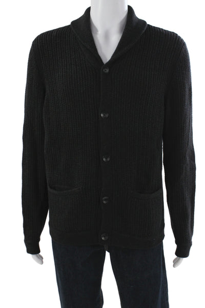 Rag & Bone Mens Black Wool Collared Solid Classic Cardigan Size XL