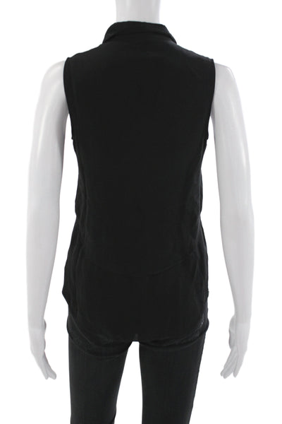 Theory Womens Silk Sleeveless Collared Button Blouse Black Petite Size XS