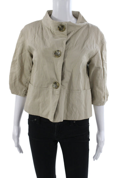 Vince Womens Basic Jacket Beige 3/4 Sleeve Button 92% Cotton Size XS