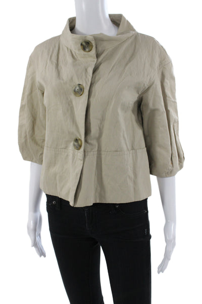 Vince Womens Basic Jacket Beige 3/4 Sleeve Button 92% Cotton Size XS