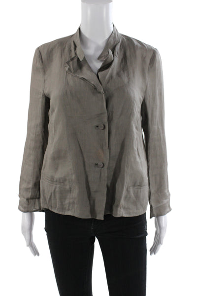 CIVIDINI Womens Long Sleeve Collared Button-Up Ramie Blouse Gray Size 40
