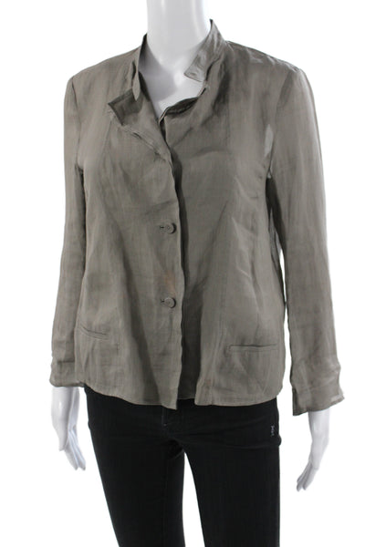 CIVIDINI Womens Long Sleeve Collared Button-Up Ramie Blouse Gray Size 40