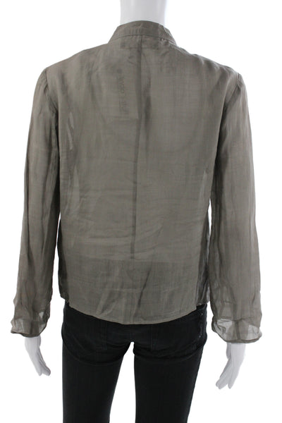 CIVIDINI Womens Long Sleeve Collared Button-Up Ramie Blouse Gray Size 40