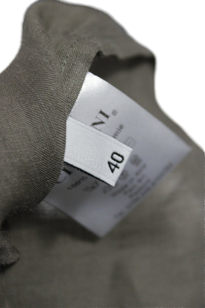 CIVIDINI Womens Long Sleeve Collared Button-Up Ramie Blouse Gray Size 40
