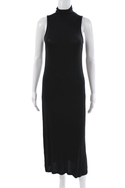 Vince Womens Maxi Dress Black Mock Neck Sleeveless Zip Long Rayon Size XS