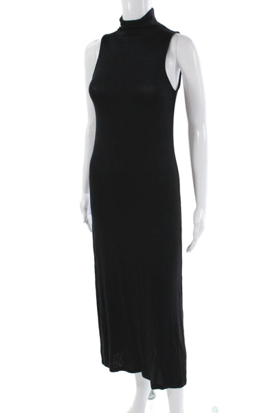 Vince Womens Maxi Dress Black Mock Neck Sleeveless Zip Long Rayon Size XS