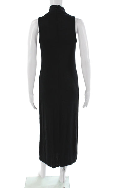 Vince Womens Maxi Dress Black Mock Neck Sleeveless Zip Long Rayon Size XS