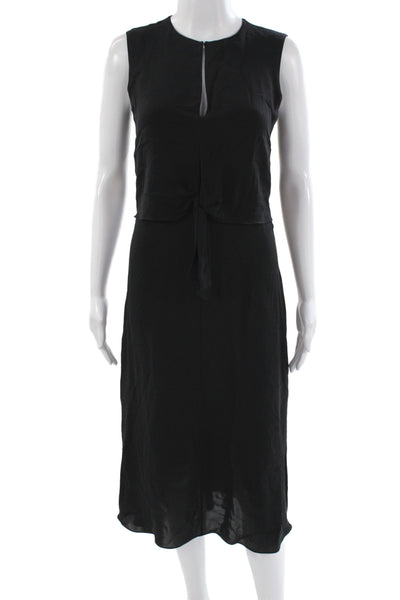 Theory Womens Shift Dress Black Silk Sleeveless Round Neck Mid-Calf Size 00