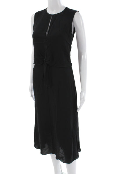 Theory Womens Shift Dress Black Silk Sleeveless Round Neck Mid-Calf Size 00