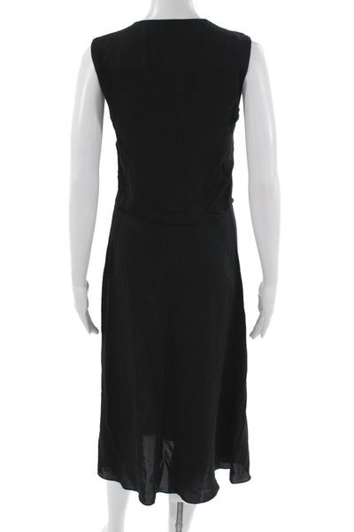 Theory Womens Shift Dress Black Silk Sleeveless Round Neck Mid-Calf Size 00