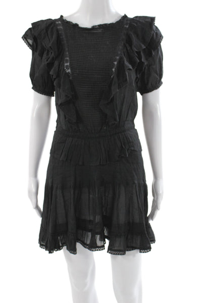 Isabel Marant Etoile Women Black Mini Cotton Dress Short Sleeve Size 34