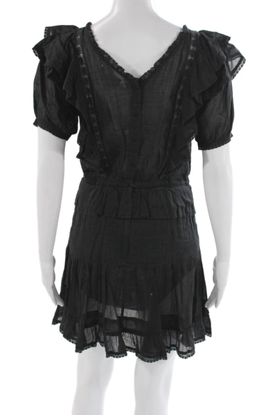 Isabel Marant Etoile Women Black Mini Cotton Dress Short Sleeve Size 34