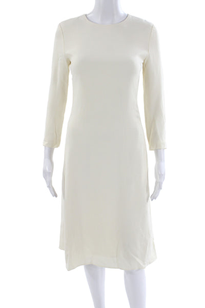 Theory Womens Sheath Dress Ivory Long Sleeve Midi Zip Size 00