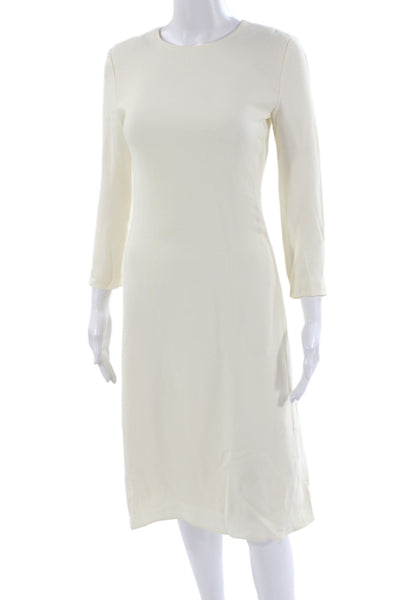 Theory Womens Sheath Dress Ivory Long Sleeve Midi Zip Size 00