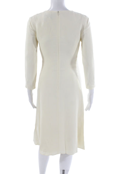 Theory Womens Sheath Dress Ivory Long Sleeve Midi Zip Size 00