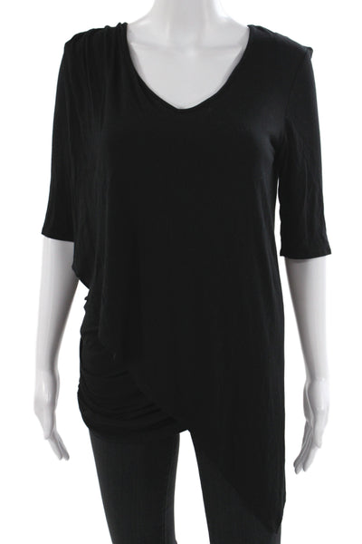 Lola & Sophie Women Tunic V-Neck 3/4 Sleeve Black Modal Casual Size M