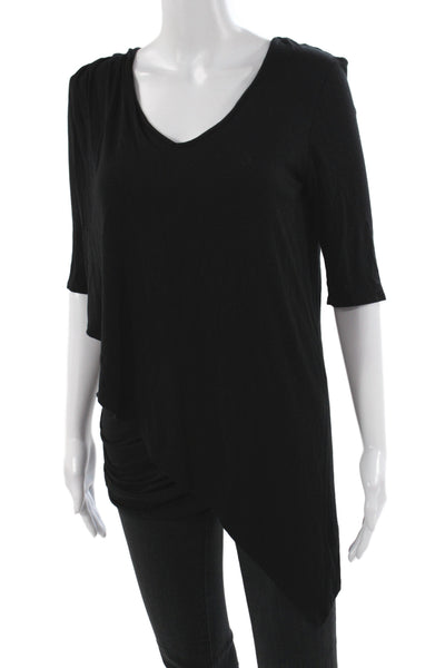 Lola & Sophie Women Tunic V-Neck 3/4 Sleeve Black Modal Casual Size M