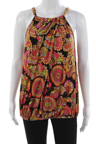 Trina Turk Women Halter Paisley Viscose Tunic Tie Sleeveless Black Boho Size PP
