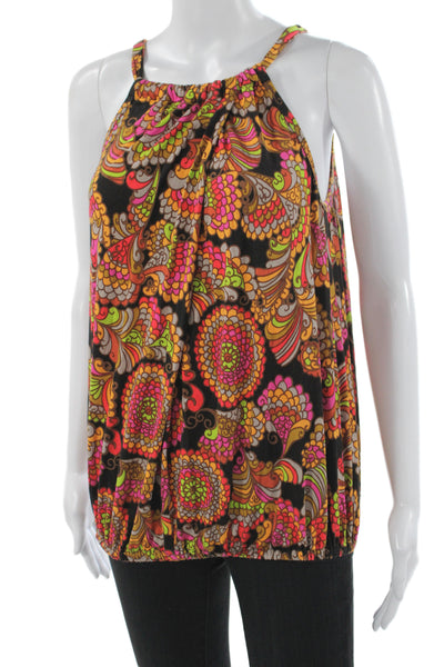 Trina Turk Women Halter Paisley Viscose Tunic Tie Sleeveless Black Boho Size PP