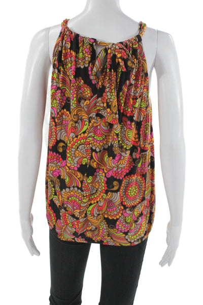 Trina Turk Women Halter Paisley Viscose Tunic Tie Sleeveless Black Boho Size PP