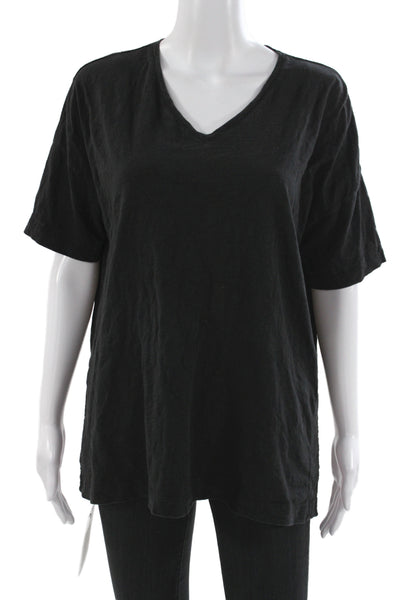 Lisa Todd Womens Basic V-Neck Black Cotton Short Sleeve T-Shirt Size L