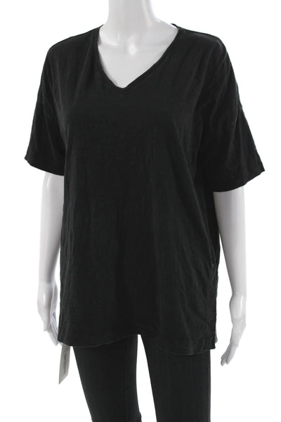 Lisa Todd Womens Basic V-Neck Black Cotton Short Sleeve T-Shirt Size L
