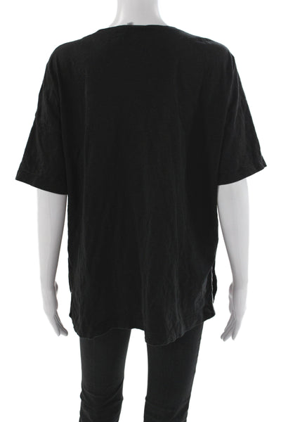 Lisa Todd Womens Basic V-Neck Black Cotton Short Sleeve T-Shirt Size L