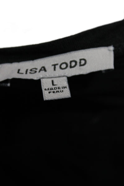 Lisa Todd Womens Basic V-Neck Black Cotton Short Sleeve T-Shirt Size L
