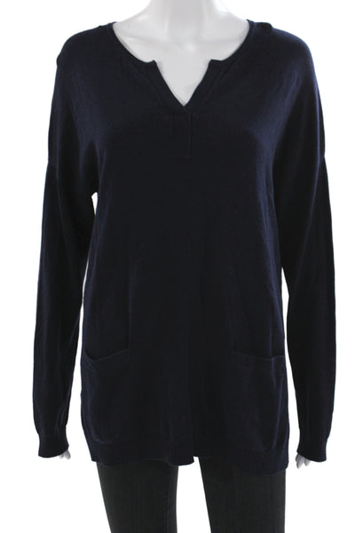 Repeat Womens V-Neck Pullover Sweater Long Sleeve Cotton Blue Size L