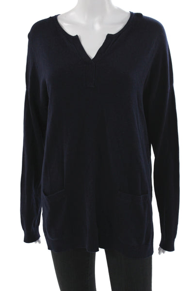 Repeat Womens V-Neck Pullover Sweater Long Sleeve Cotton Blue Size L