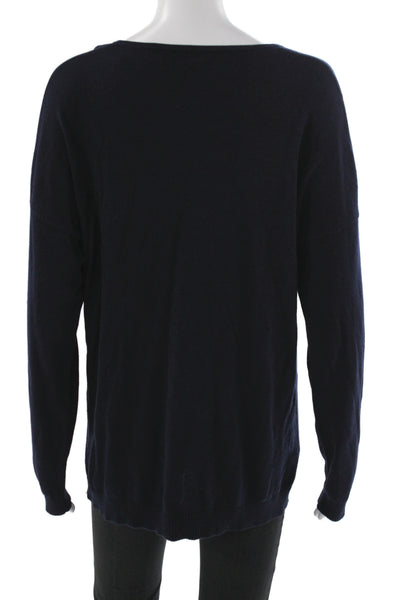 Repeat Womens V-Neck Pullover Sweater Long Sleeve Cotton Blue Size L