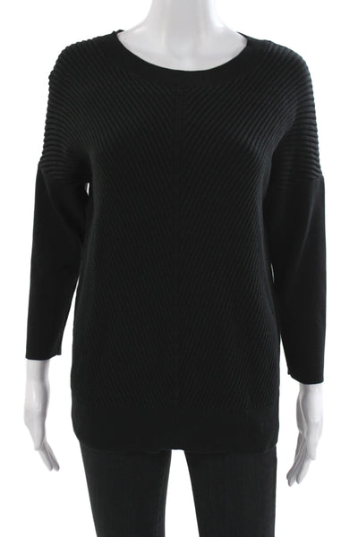 Repeat Women Black Pullover Sweater Long Sleeve Round Neck 60% Cotton Size L