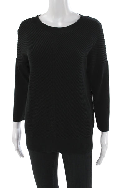 Repeat Women Black Pullover Sweater Long Sleeve Round Neck 60% Cotton Size L