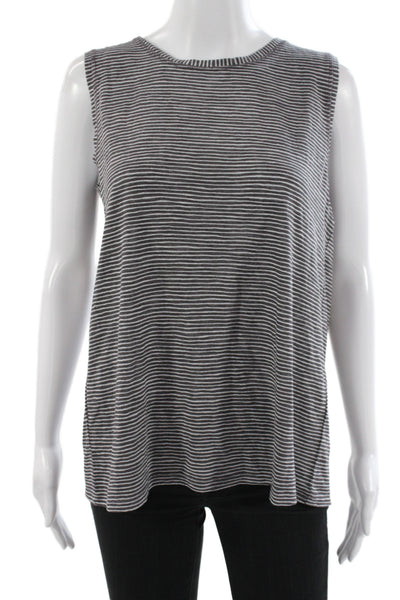 Athleta Womens Striped Gray Sleeveless Basic Tank Modal Round Neck Size S