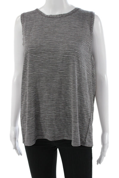 Athleta Womens Striped Gray Sleeveless Basic Tank Modal Round Neck Size S