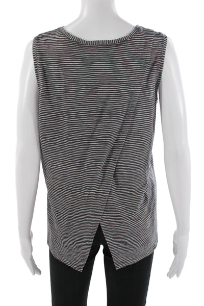 Athleta Womens Striped Gray Sleeveless Basic Tank Modal Round Neck Size S