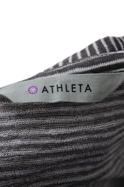 Athleta Womens Striped Gray Sleeveless Basic Tank Modal Round Neck Size S
