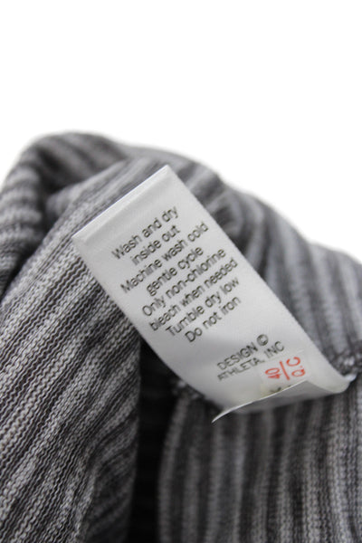 Athleta Womens Striped Gray Sleeveless Basic Tank Modal Round Neck Size S