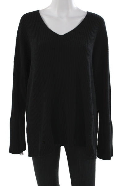 Repeat Women Pullover Cashmere V-Neck Sweater Long Sleeve Black Size L