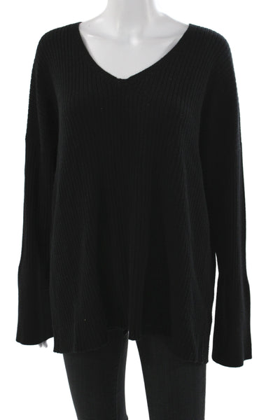 Repeat Women Pullover Cashmere V-Neck Sweater Long Sleeve Black Size L