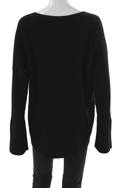 Repeat Women Pullover Cashmere V-Neck Sweater Long Sleeve Black Size L