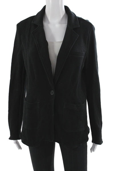 Ecru Womens Basic Jacket Black Herringbone Cotton Button Long Sleeve Size M