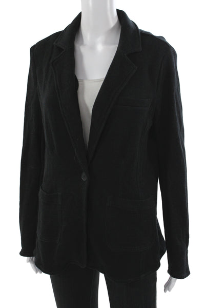 Ecru Womens Basic Jacket Black Herringbone Cotton Button Long Sleeve Size M