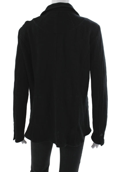 Ecru Womens Basic Jacket Black Herringbone Cotton Button Long Sleeve Size M
