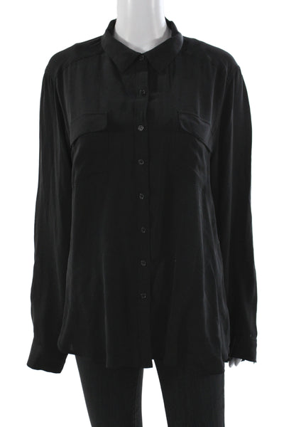 Ecru Women Black 100% Silk Collared Long Sleeve Basic Button-Up Size L
