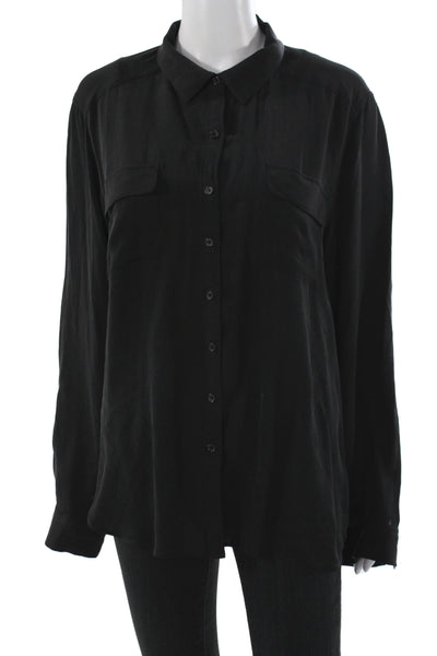 Ecru Women Black 100% Silk Collared Long Sleeve Basic Button-Up Size L