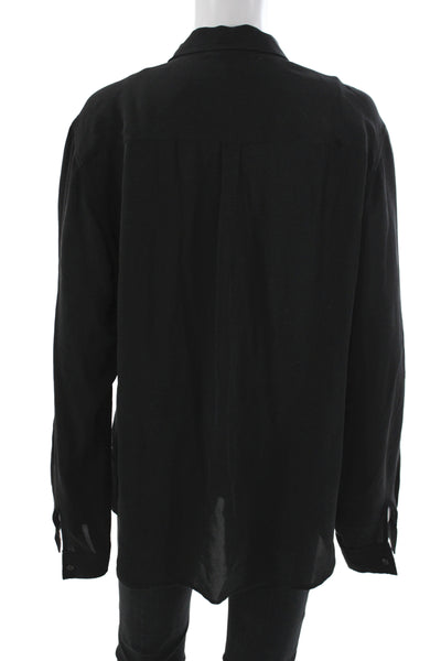 Ecru Women Black 100% Silk Collared Long Sleeve Basic Button-Up Size L