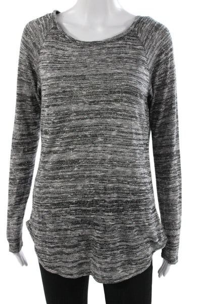 Athleta Women Basic Striped Gray Scoop Neck Long Sleeve Rayon T-Shirt Size S