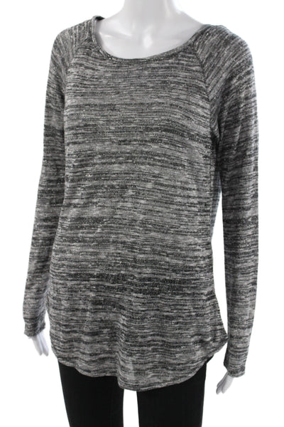 Athleta Women Basic Striped Gray Scoop Neck Long Sleeve Rayon T-Shirt Size S