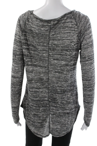 Athleta Women Basic Striped Gray Scoop Neck Long Sleeve Rayon T-Shirt Size S